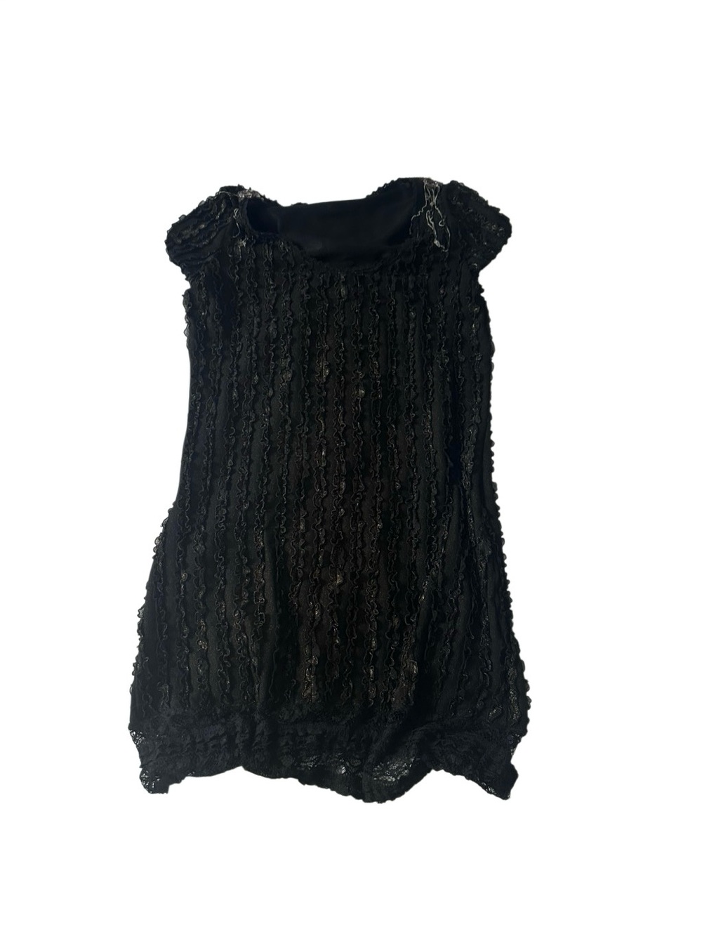 Custo Barcelona Black Lace Overlay Cap-Sleeve Tunic Dress